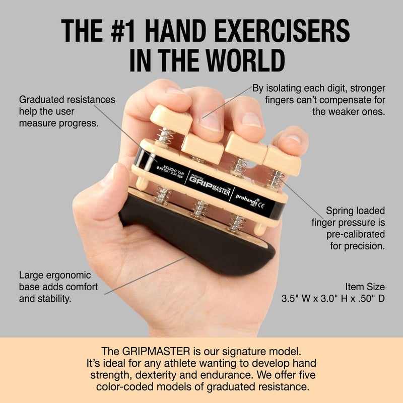 Prohands Gripmaster Rehab Hand Exerciser, Finger Exerciser (Hand Grip Strengthener), Spring-Loaded, Finger-Piston System, Added Palm Cushion, (0.75 lb XX-Light Tension, Tan-Gripmaster Rehab) - Image 4